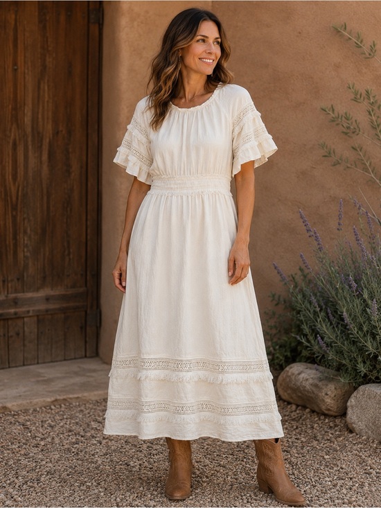 & Other Stories Dresses & Skirts - & Other Stories Cream Boho Lace-Trim Midi Dress